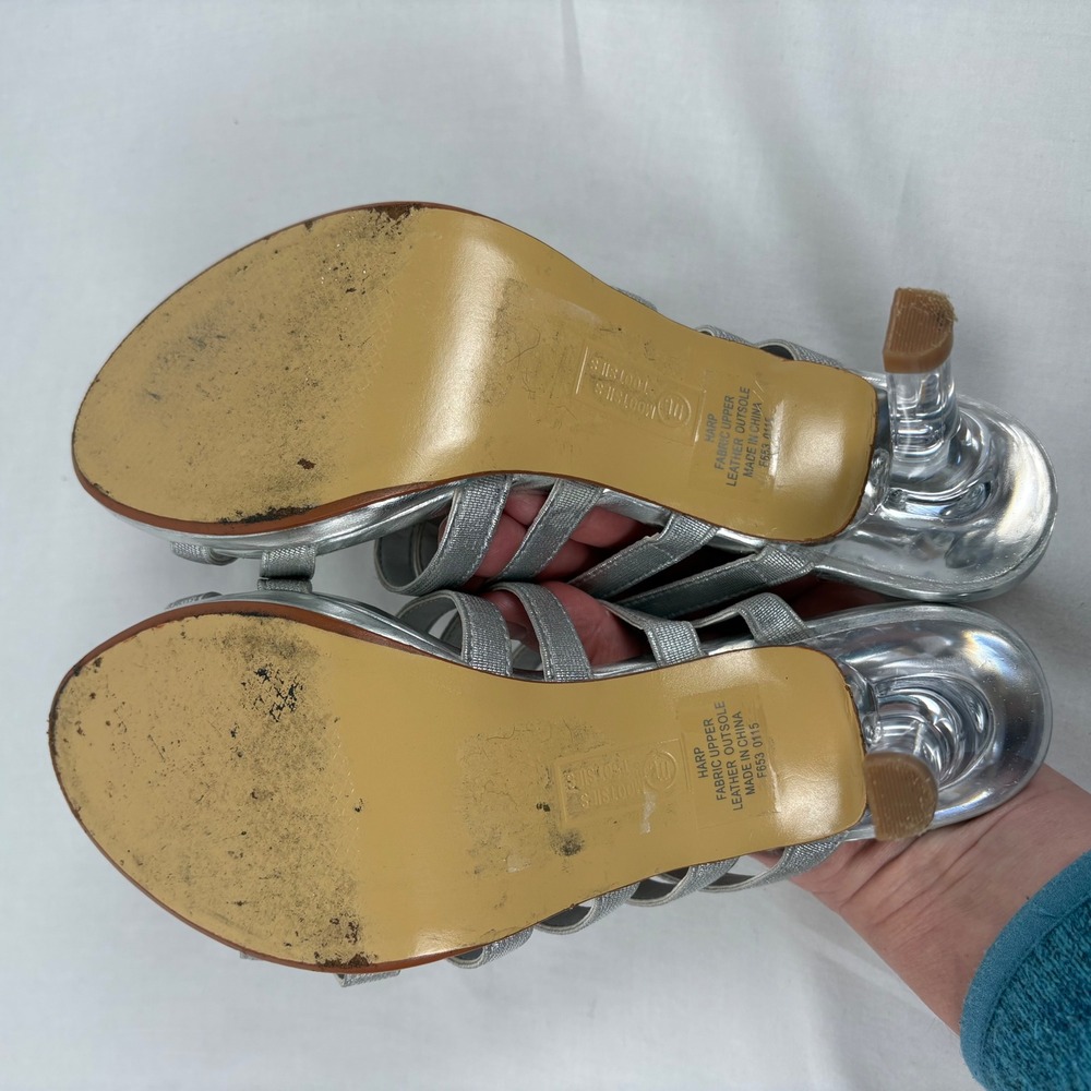 Mootsies Tootsies Harp Sandals 7M Silver Rhinestone Clear 3.5" Heel Glam Formal - Picture 7 of 8